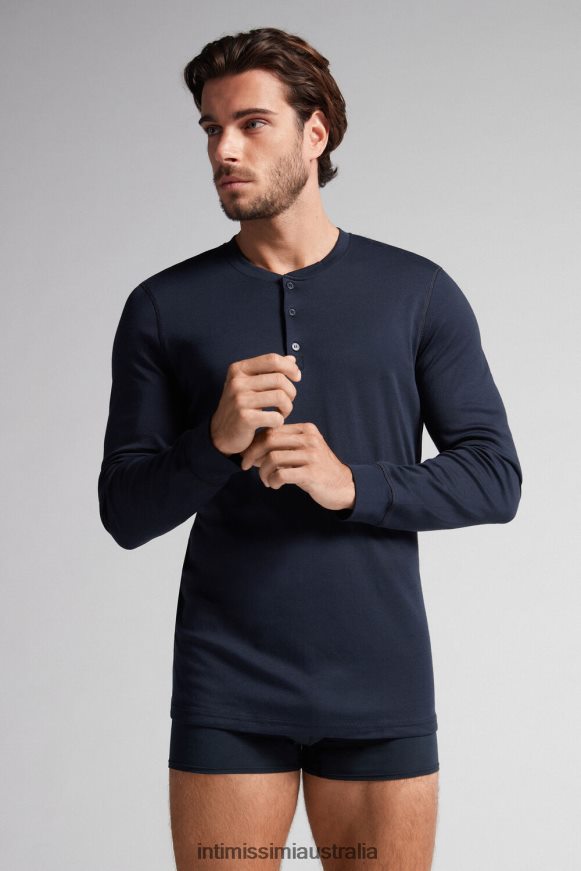Intimissimi Men 800-Midnight Blue Apparel 0RJT48257 Long-Sleeve Top in Supima Interlock