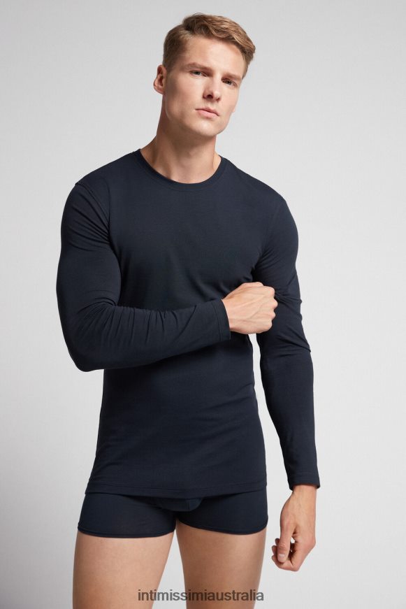 Intimissimi Men 800-Midnight Blue Apparel 0RJT48268 Long-Sleeve Stretch Supima Cotton Top