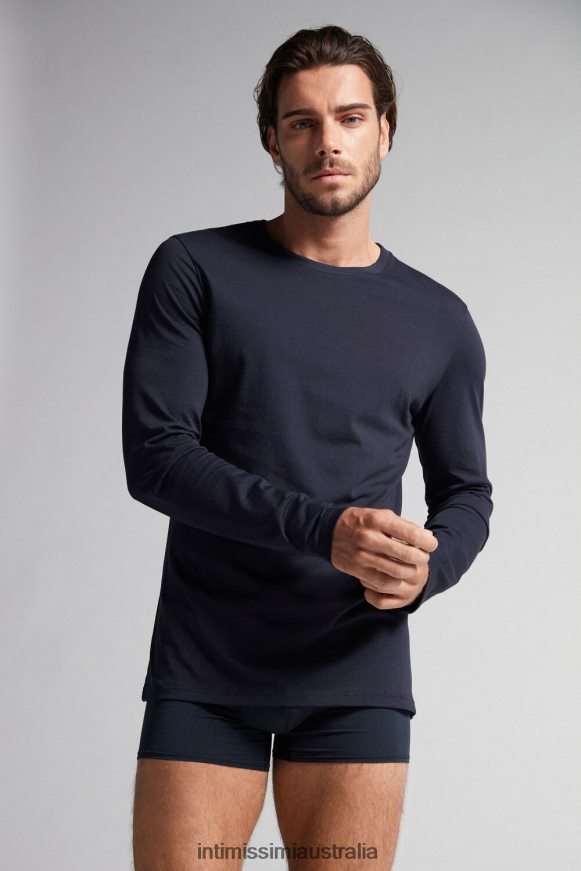 Intimissimi Men 800-Midnight Blue Apparel 0RJT48293 Long-Sleeve Supima Cotton Top