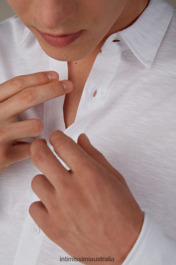 Intimissimi Men 001-White Apparel 0RJT48214 Long-Sleeved Slub Cotton Shirt