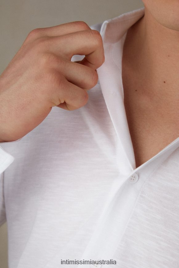 Intimissimi Men 001-White Apparel 0RJT48214 Long-Sleeved Slub Cotton Shirt