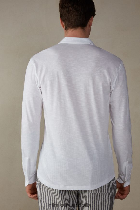 Intimissimi Men 001-White Apparel 0RJT48214 Long-Sleeved Slub Cotton Shirt