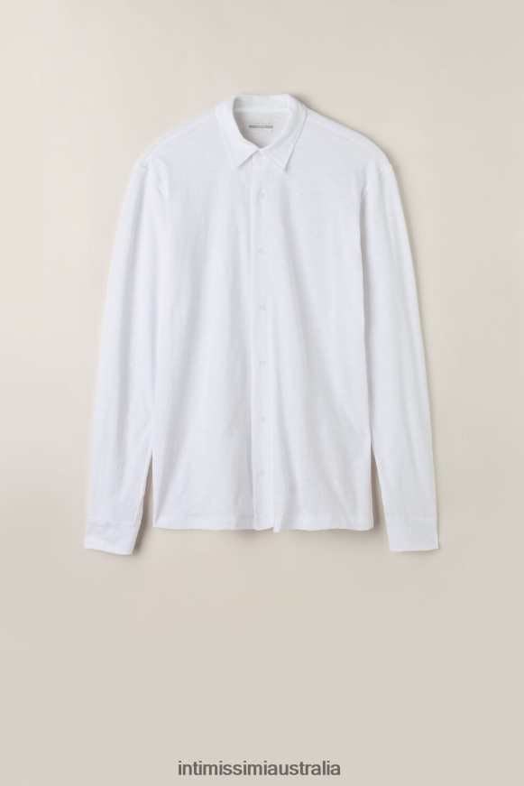 Intimissimi Men 001-White Apparel 0RJT48214 Long-Sleeved Slub Cotton Shirt