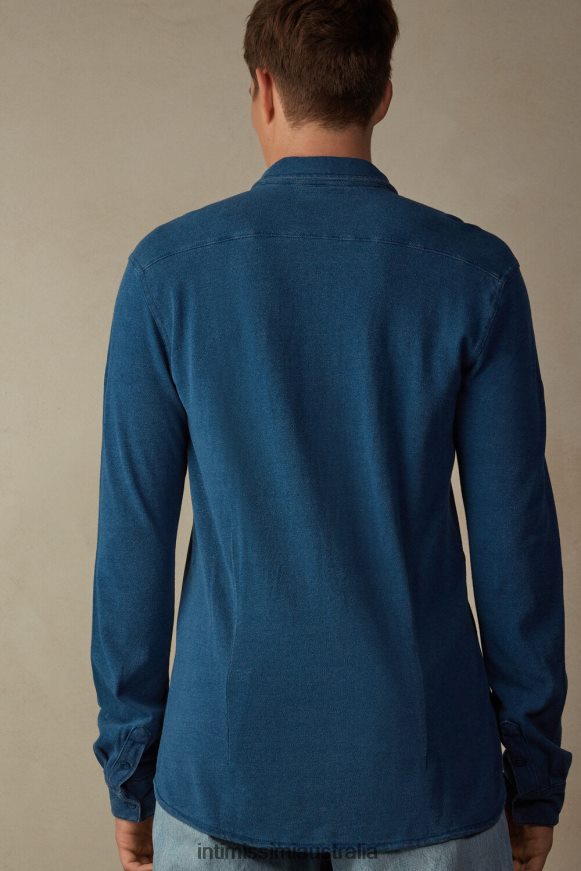 Intimissimi Men 041J-Denim Blue Melange Apparel 0RJT48206 Washed Collection Cotton Pique Shirt