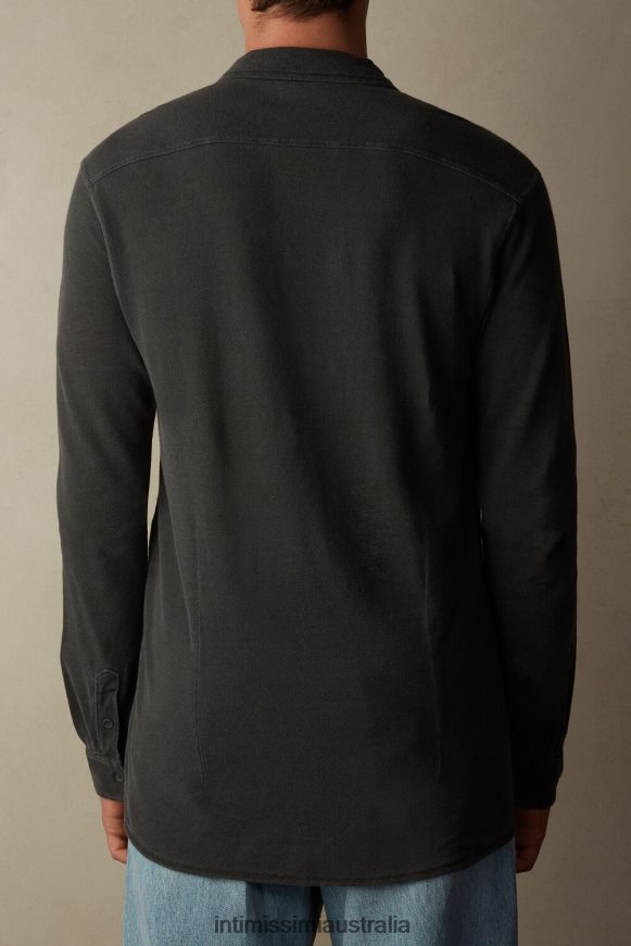 Intimissimi Men 042J-Washed Grey Apparel 0RJT48205 Washed Collection Cotton Pique Shirt