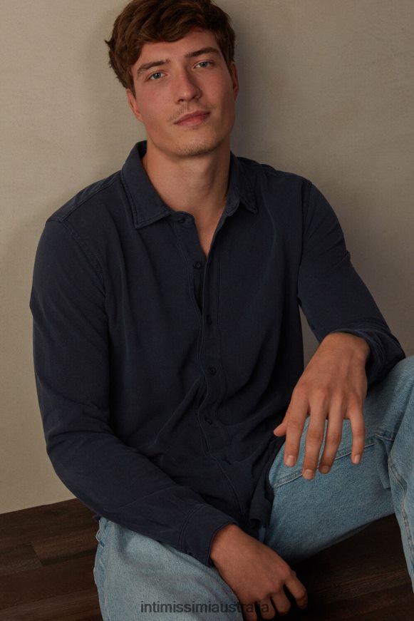 Intimissimi Men 043J-Washed Blue Apparel 0RJT48204 Washed Collection Cotton Pique Shirt