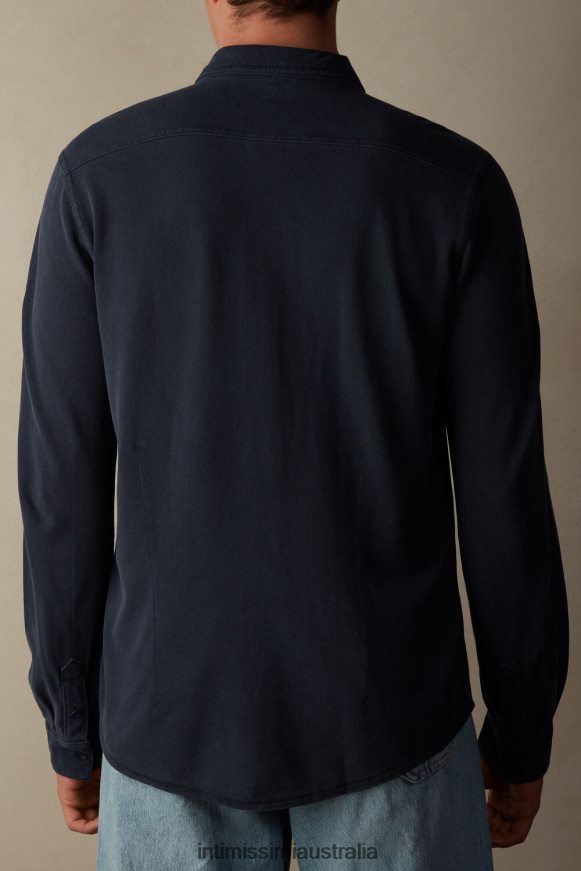 Intimissimi Men 043J-Washed Blue Apparel 0RJT48204 Washed Collection Cotton Pique Shirt