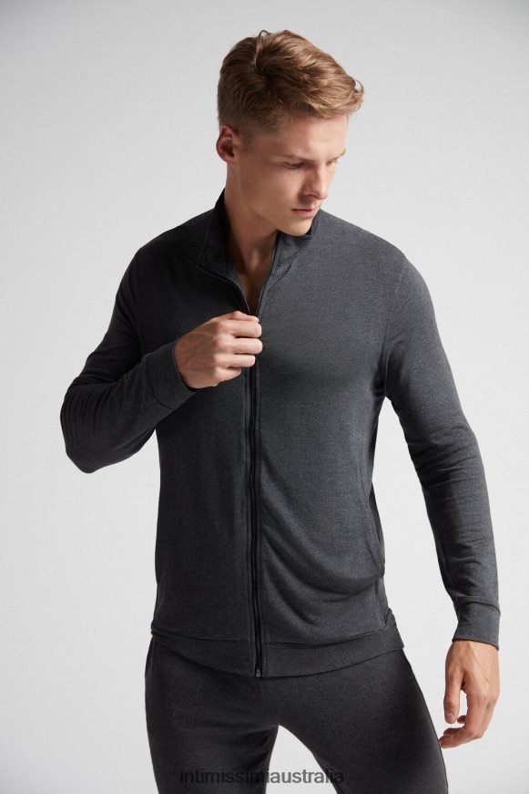 Intimissimi Men 040-Dark Grey Blend Apparel 0RJT48237 Silk and Modal Zip-Up Sweatshirt