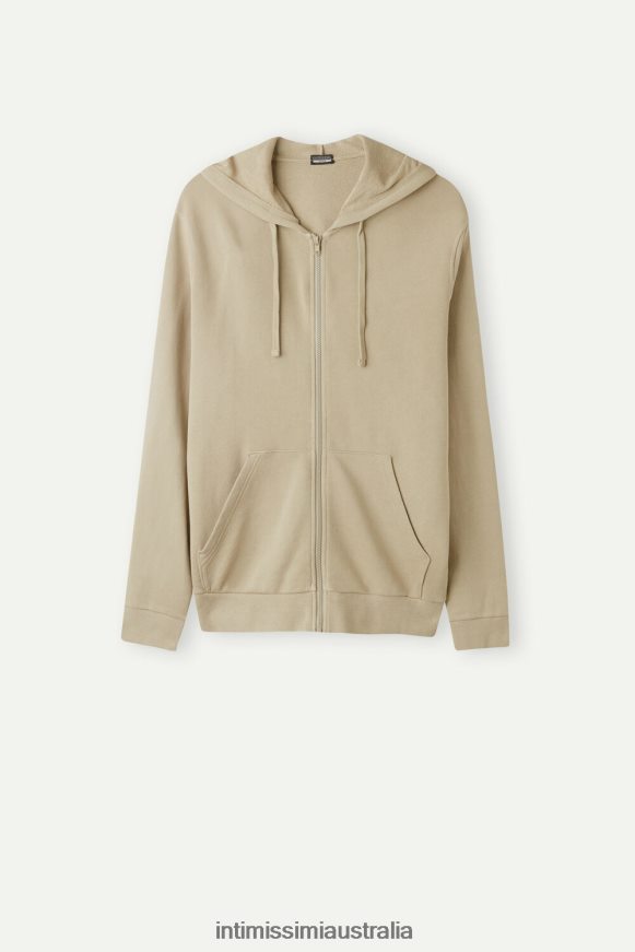 Intimissimi Men 166J-Sand-Colored Beige Apparel 0RJT48188 Washed Collection Zip-Up Sweatshirt