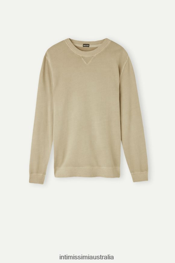 Intimissimi Men 166J-Sand-Colored Beige Apparel 0RJT48189 Washed Collection Crew-Neck Sweatshirt
