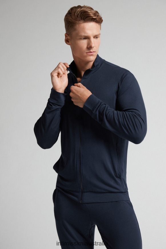 Intimissimi Men 800-Midnight Blue Apparel 0RJT48236 Silk and Modal Zip-Up Sweatshirt