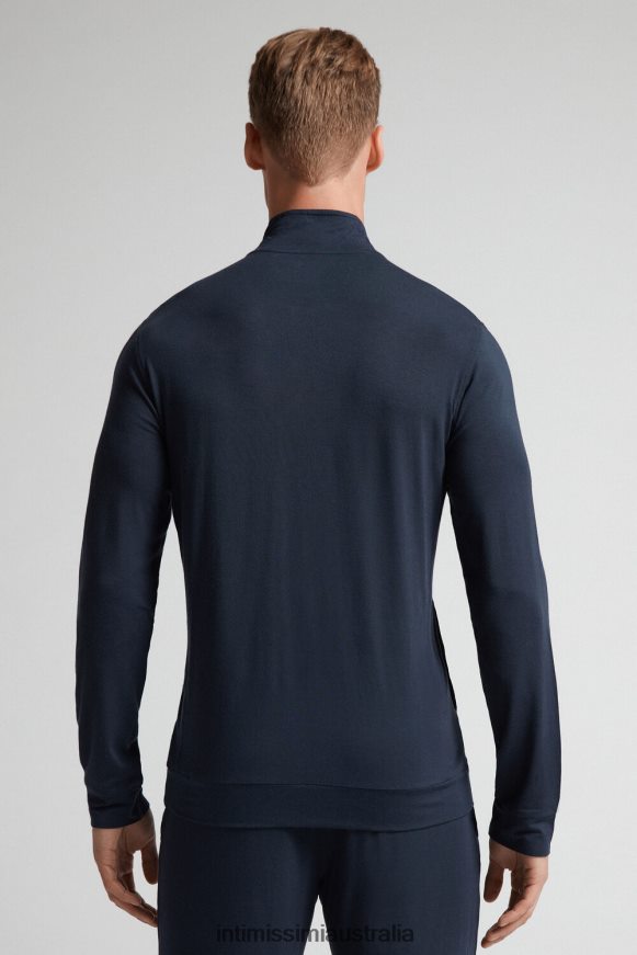 Intimissimi Men 800-Midnight Blue Apparel 0RJT48236 Silk and Modal Zip-Up Sweatshirt