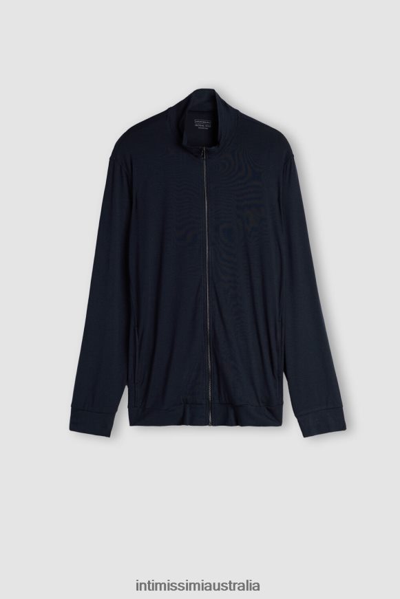 Intimissimi Men 800-Midnight Blue Apparel 0RJT48236 Silk and Modal Zip-Up Sweatshirt