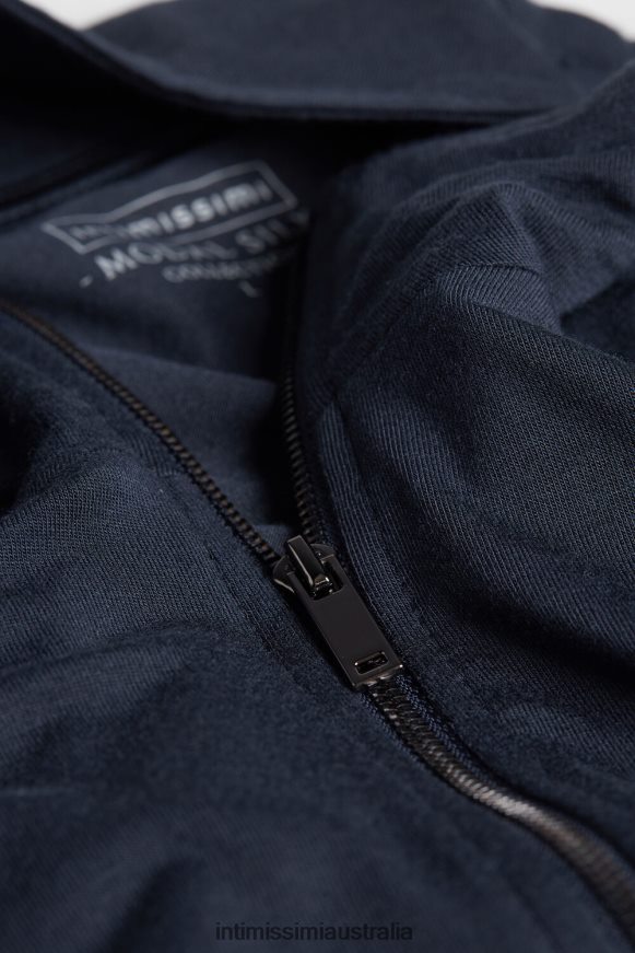 Intimissimi Men 800-Midnight Blue Apparel 0RJT48236 Silk and Modal Zip-Up Sweatshirt