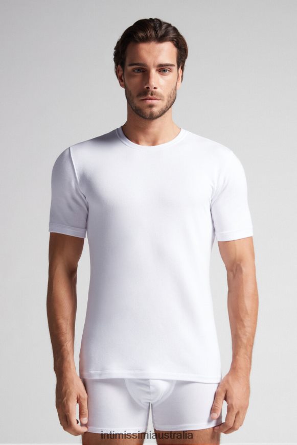 Intimissimi Men 001-White Apparel 0RJT48228 Short-Sleeve Modal-Cashmere Top