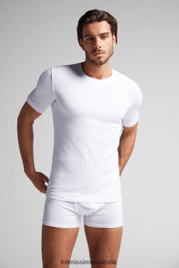 Intimissimi Men 001-White Apparel 0RJT48228 Short-Sleeve Modal-Cashmere Top