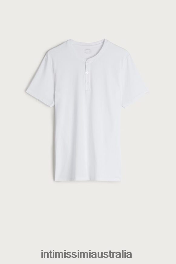 Intimissimi Men 001-White Apparel 0RJT48234 Short-Sleeved Supima Cotton Shirt