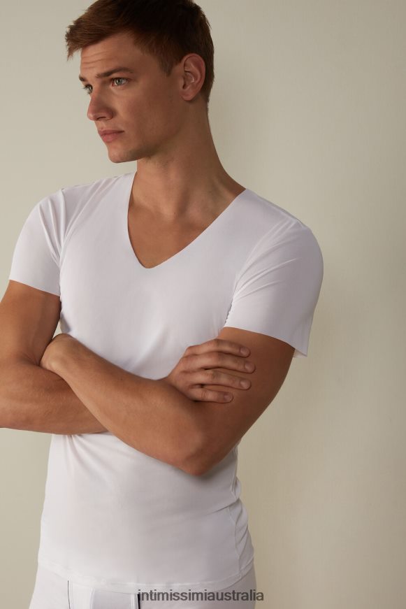 Intimissimi Men 001-White Apparel 0RJT48266 Raw-Edge Micromesh Top