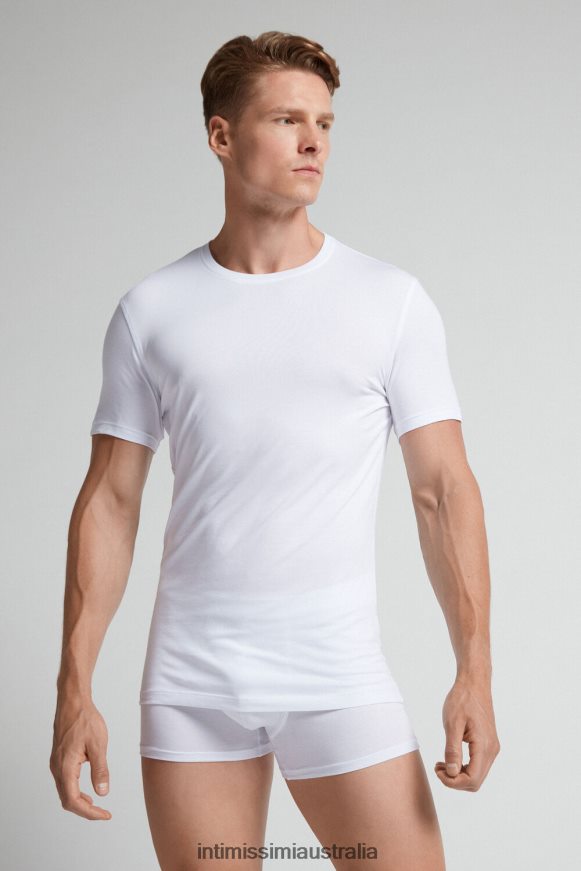 Intimissimi Men 001-White Apparel 0RJT48286 Stretch Supima Cotton T-Shirt
