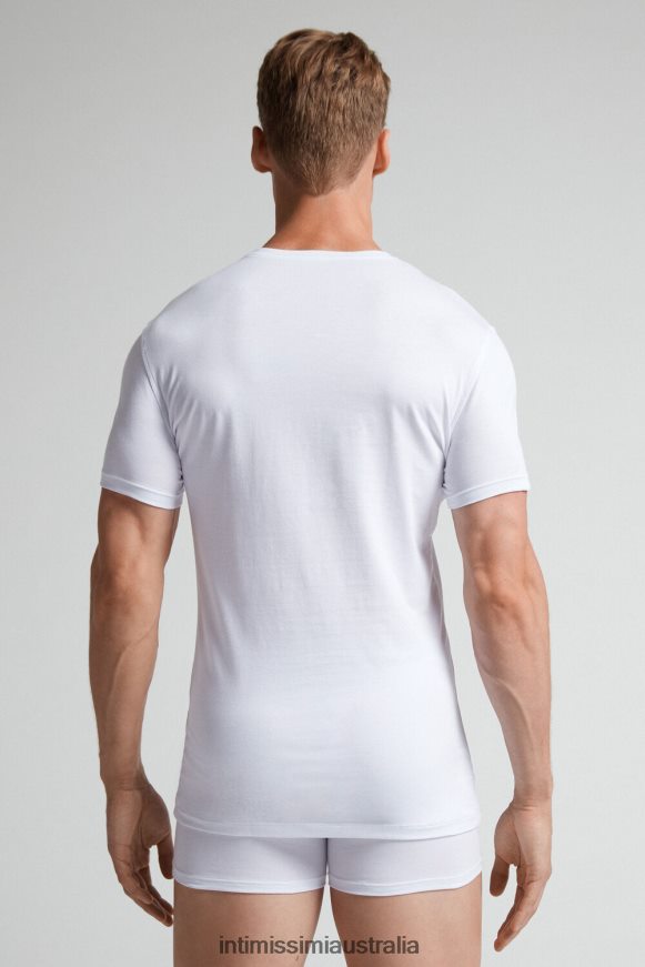 Intimissimi Men 001-White Apparel 0RJT48286 Stretch Supima Cotton T-Shirt
