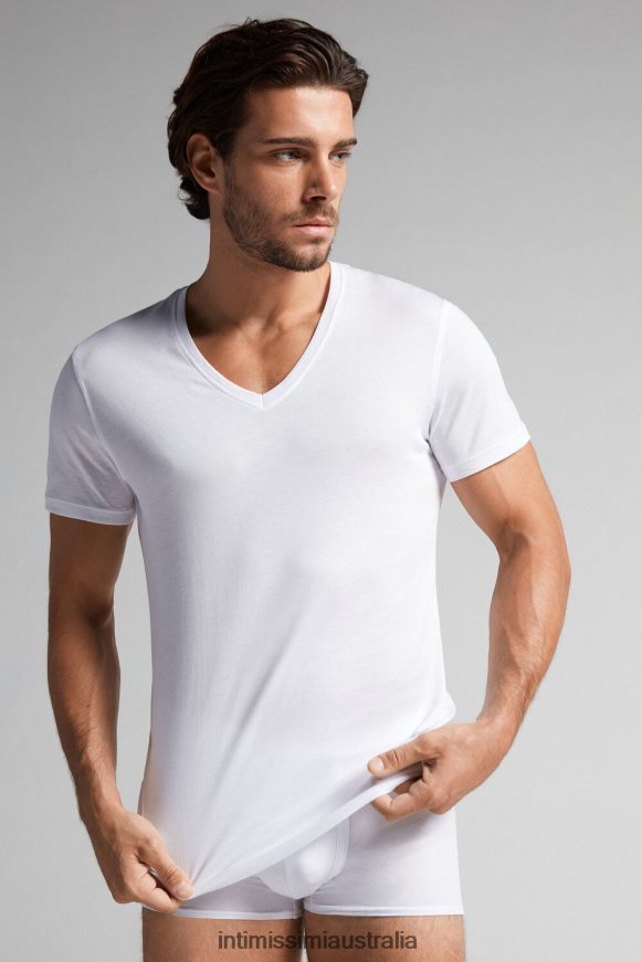 Intimissimi Men 001-White Apparel 0RJT48291 Short-Sleeve V-Neck T Shirt in Extra-Fine Supima Cotton
