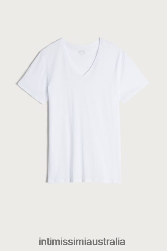 Intimissimi Men 001-White Apparel 0RJT48291 Short-Sleeve V-Neck T Shirt in Extra-Fine Supima Cotton