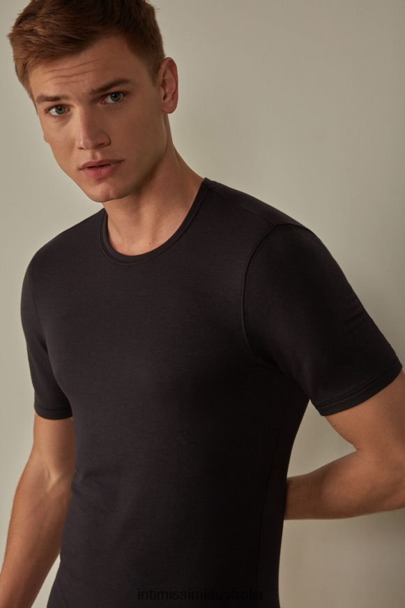 Intimissimi Men 019-Black Apparel 0RJT48256 Short-Sleeve Modal-Cashmere Top