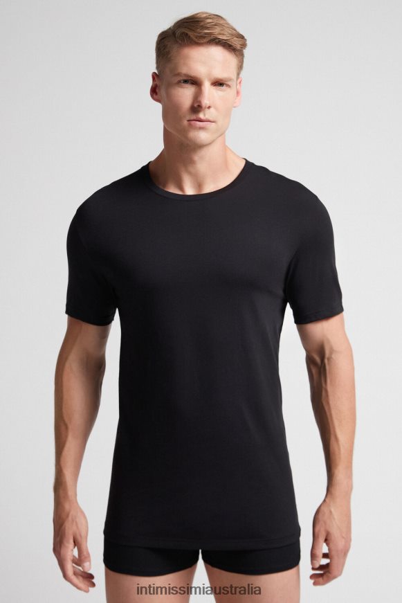 Intimissimi Men 019-Black Apparel 0RJT48319 Short Sleeve Round Neck T Shirt in Supima Cotton