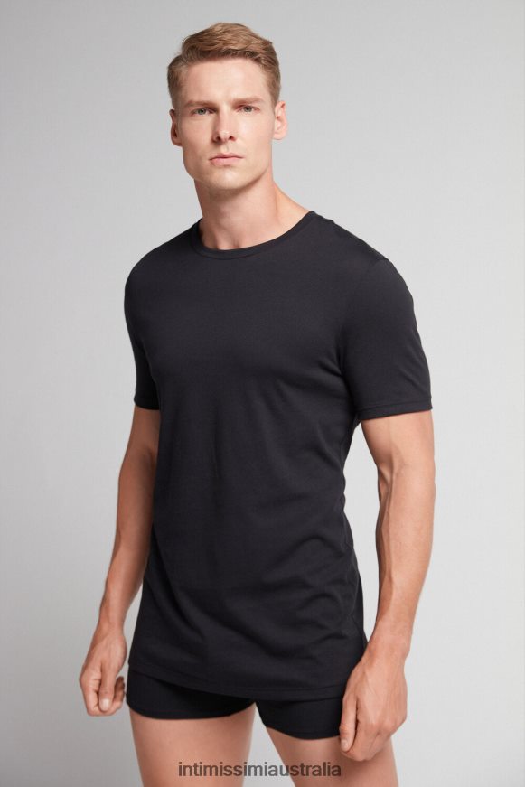 Intimissimi Men 019-Black Apparel 0RJT48319 Short Sleeve Round Neck T Shirt in Supima Cotton