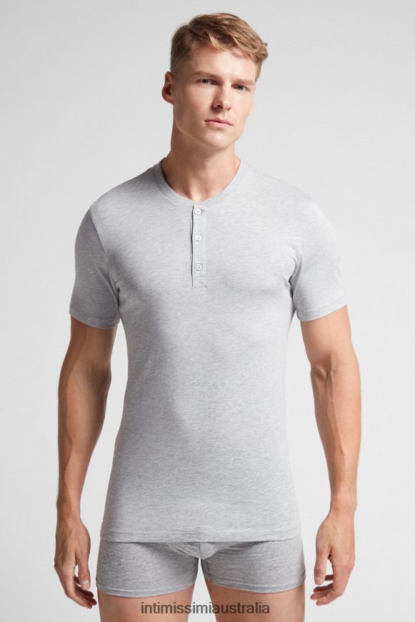 Intimissimi Men 031-Light Grey Melange Apparel 0RJT48233 Short-Sleeved Supima Cotton Shirt