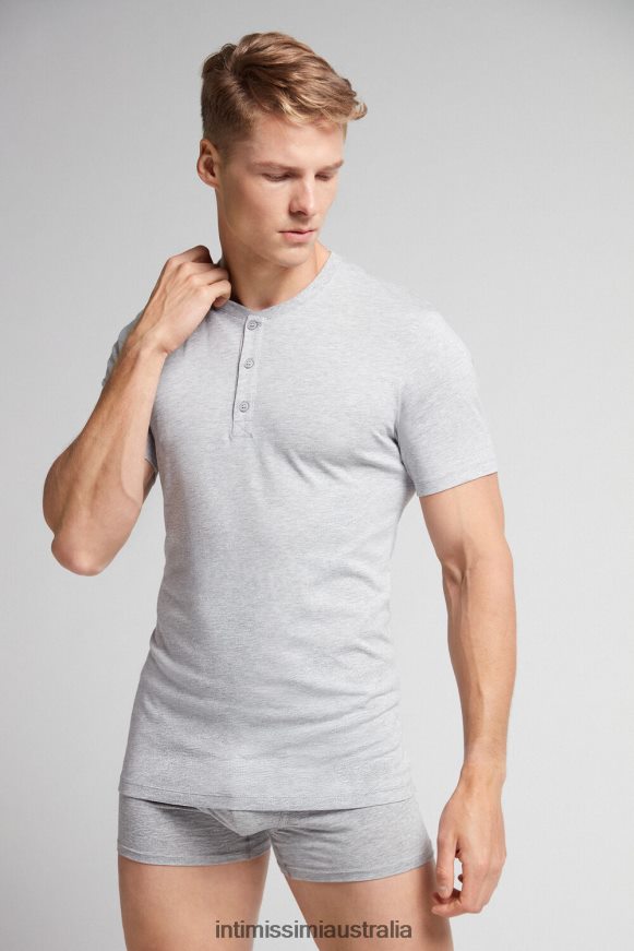Intimissimi Men 031-Light Grey Melange Apparel 0RJT48233 Short-Sleeved Supima Cotton Shirt