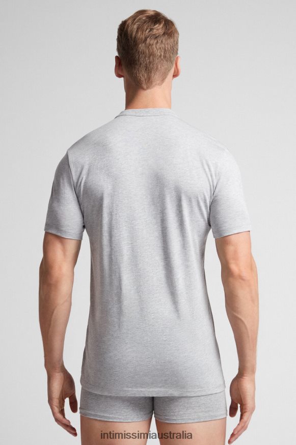 Intimissimi Men 031-Light Grey Melange Apparel 0RJT48233 Short-Sleeved Supima Cotton Shirt