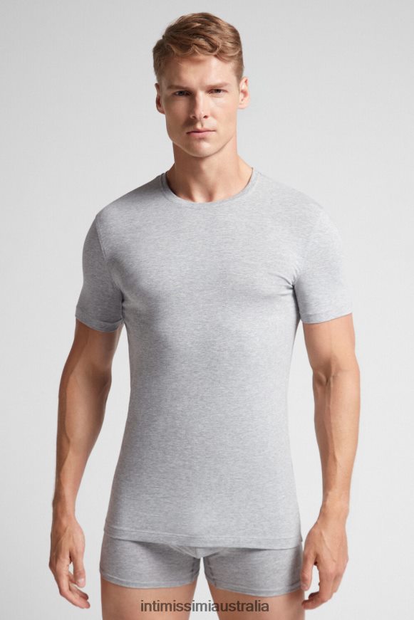 Intimissimi Men 031-Light Grey Melange Apparel 0RJT48283 Stretch Supima Cotton T-Shirt
