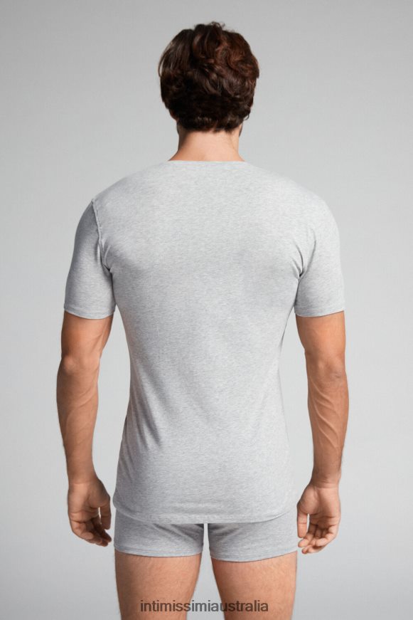 Intimissimi Men 031-Light Grey Melange Apparel 0RJT48284 Stretch Supima Cotton T-Shirt with V Neck