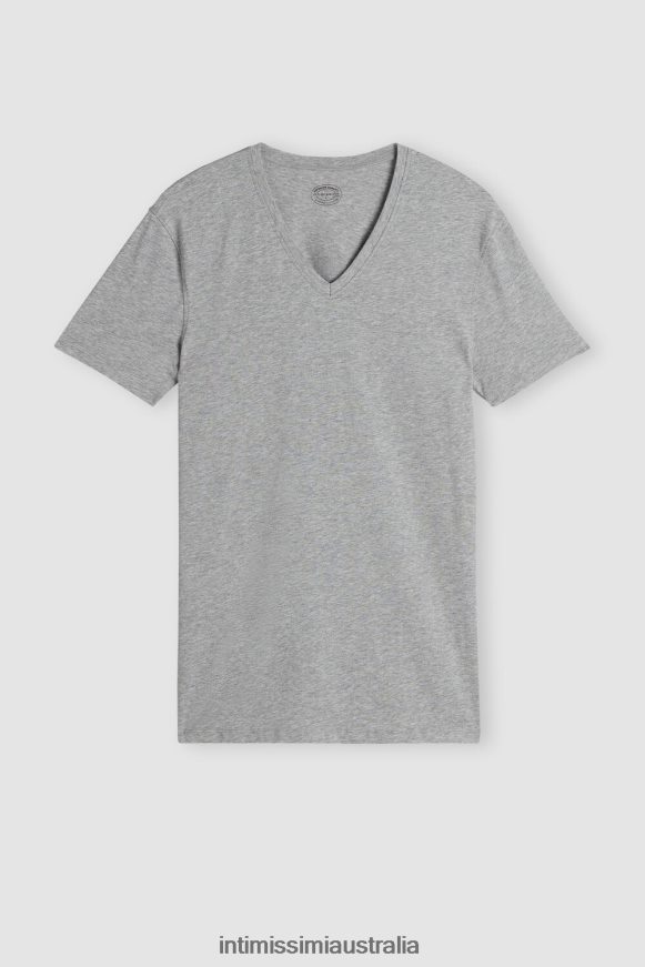 Intimissimi Men 031-Light Grey Melange Apparel 0RJT48284 Stretch Supima Cotton T-Shirt with V Neck