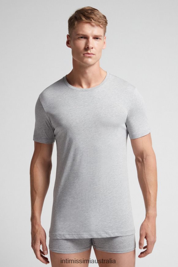 Intimissimi Men 031-Light Grey Melange Apparel 0RJT48318 Short Sleeve Round Neck T Shirt in Supima Cotton
