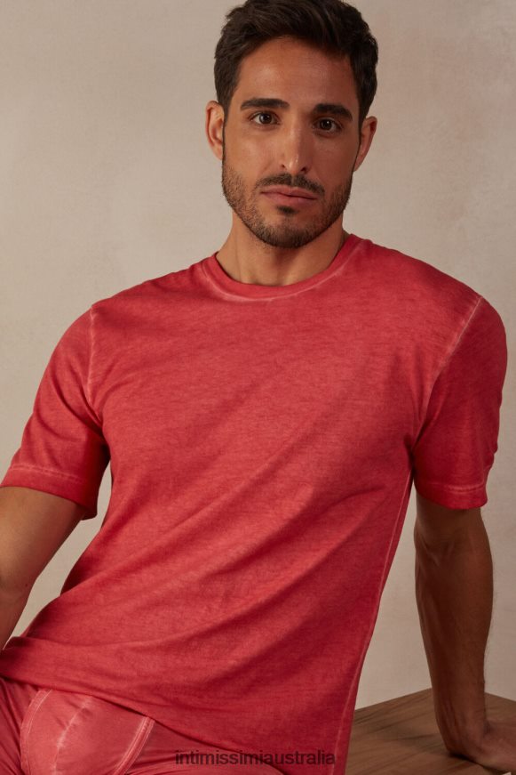 Intimissimi Men 318J-Oil Red Apparel 0RJT48178 Oil Washed Short-Sleeved Cotton Top