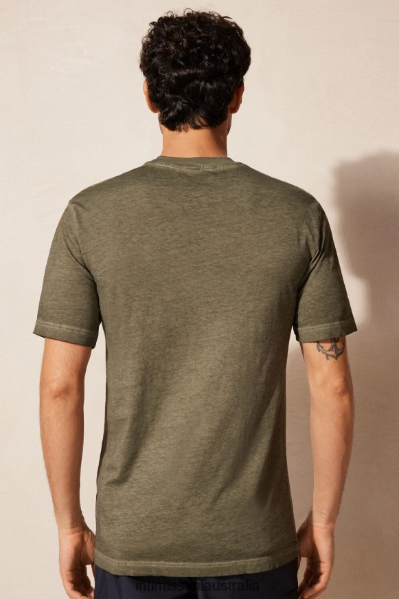 Intimissimi Men 319J-Green Oil Apparel 0RJT48161 Oil Washed Short-Sleeved Cotton Top