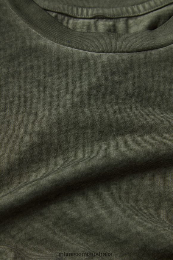 Intimissimi Men 319J-Green Oil Apparel 0RJT48161 Oil Washed Short-Sleeved Cotton Top