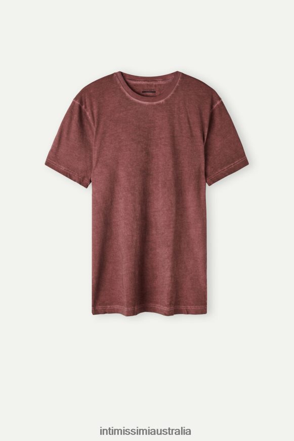 Intimissimi Men 4891-Bordeaux Washed Apparel 0RJT48207 Oil Washed Short-Sleeved Cotton Top