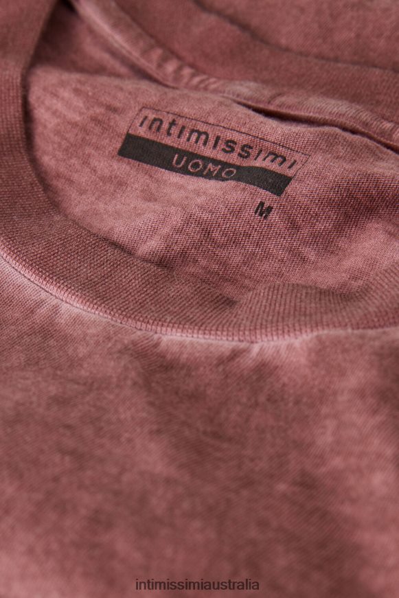 Intimissimi Men 4891-Bordeaux Washed Apparel 0RJT48207 Oil Washed Short-Sleeved Cotton Top