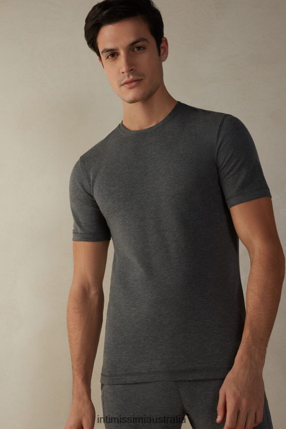 Intimissimi Men 5227-Charcoal Grey Melange Apparel 0RJT48216 Short-Sleeve Modal-Cashmere Top