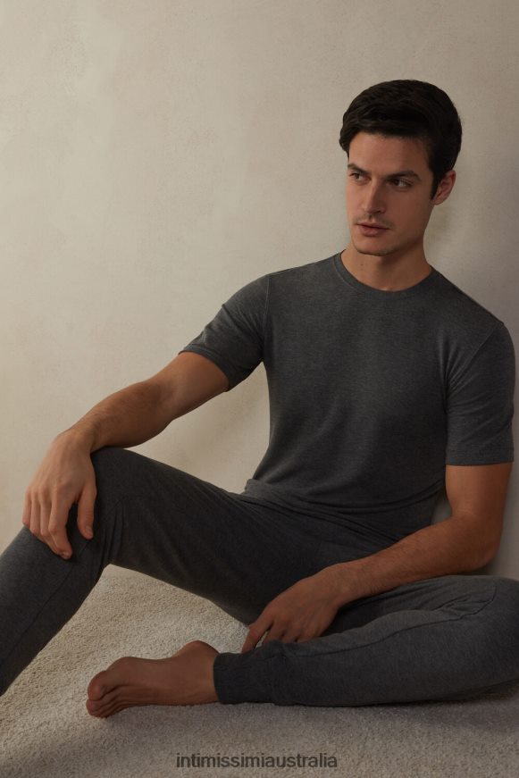 Intimissimi Men 5227-Charcoal Grey Melange Apparel 0RJT48216 Short-Sleeve Modal-Cashmere Top
