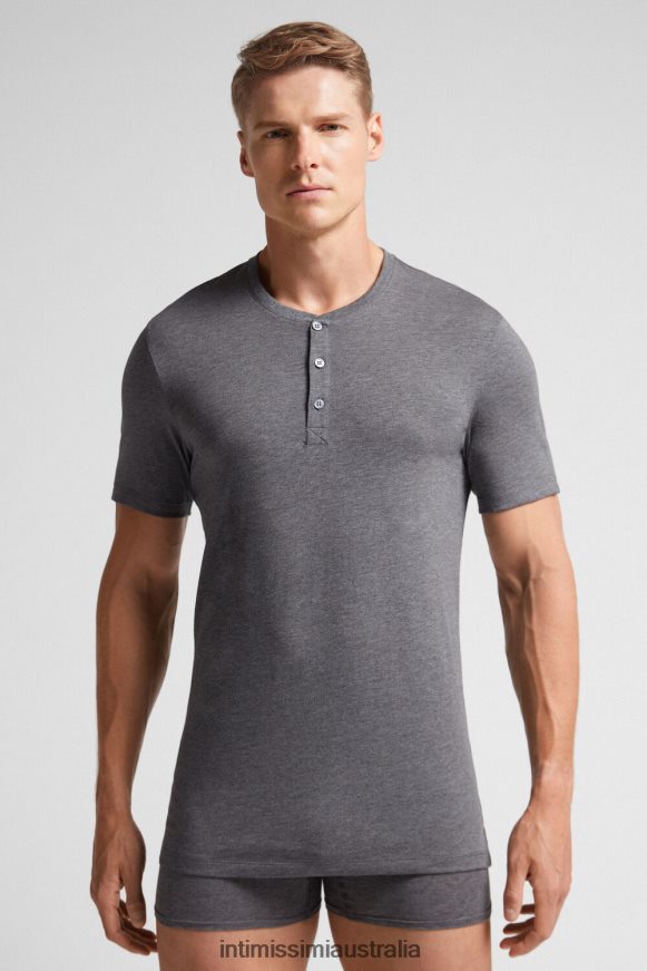 Intimissimi Men 5227-Charcoal Grey Melange Apparel 0RJT48232 Short-Sleeved Supima Cotton Shirt