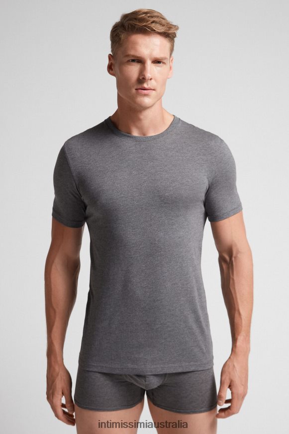 Intimissimi Men 5227-Charcoal Grey Melange Apparel 0RJT48316 Short Sleeve Round Neck T Shirt in Supima Cotton