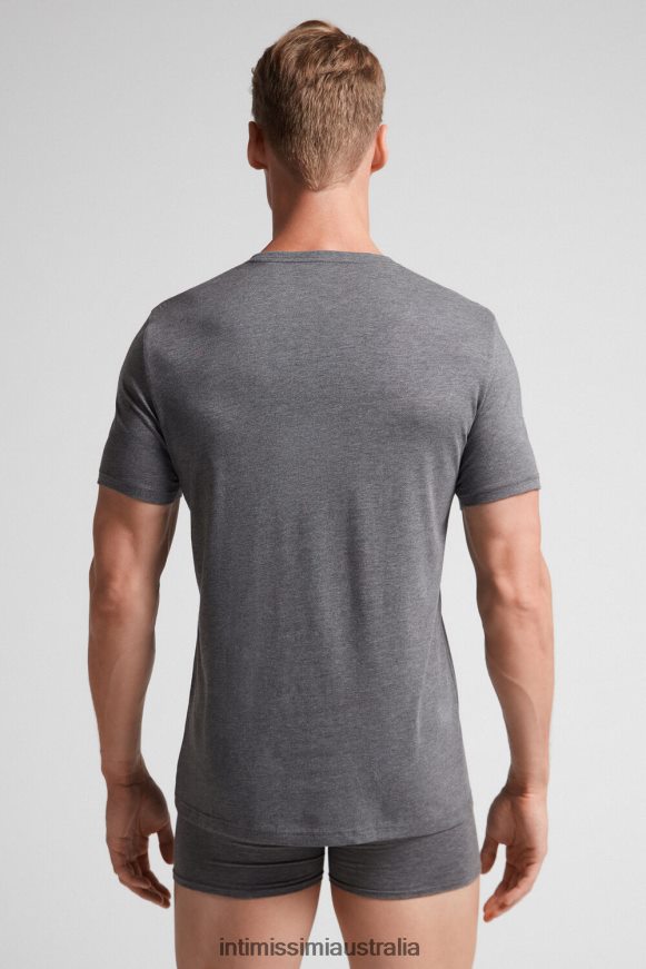 Intimissimi Men 5227-Charcoal Grey Melange Apparel 0RJT48316 Short Sleeve Round Neck T Shirt in Supima Cotton