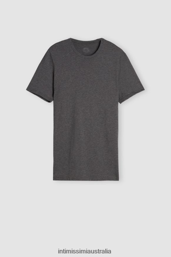 Intimissimi Men 5227-Charcoal Grey Melange Apparel 0RJT48316 Short Sleeve Round Neck T Shirt in Supima Cotton