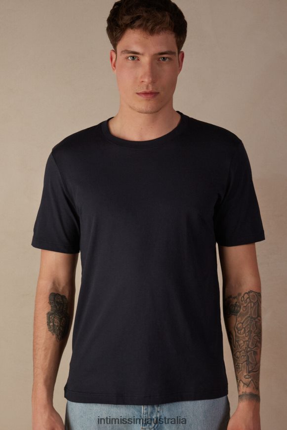 Intimissimi Men 800-Midnight Blue Apparel 0RJT48183 Regular-Fit Extra-fine Supima Cotton T-Shirt