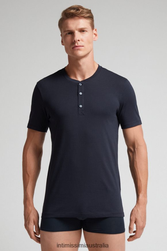Intimissimi Men 800-Midnight Blue Apparel 0RJT48235 Short-Sleeved Supima Cotton Shirt
