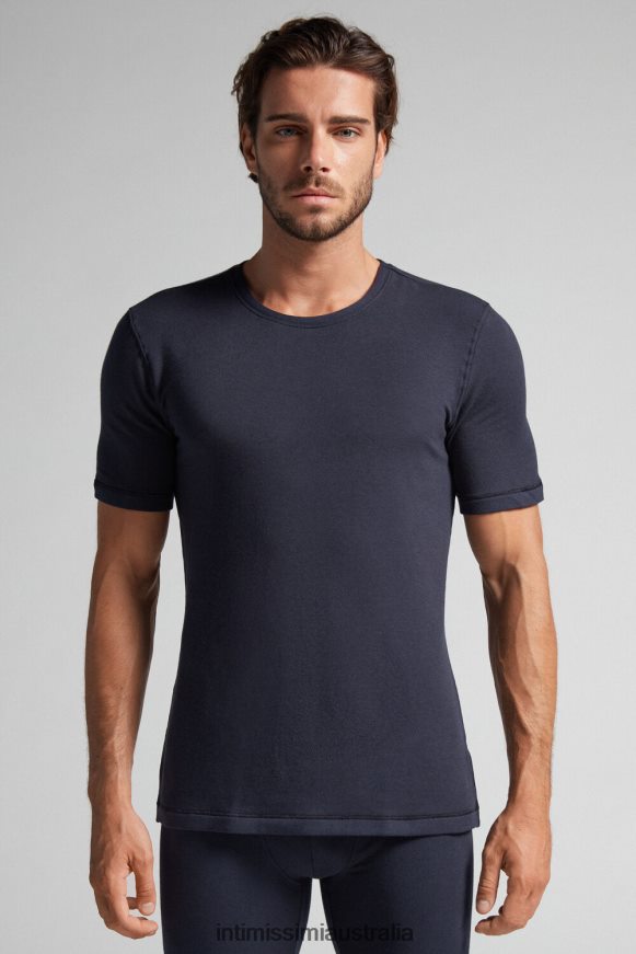 Intimissimi Men 800-Midnight Blue Apparel 0RJT48253 Short-Sleeve Modal-Cashmere Top